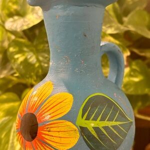 Hand-Painted Blue Vase with Floral Design